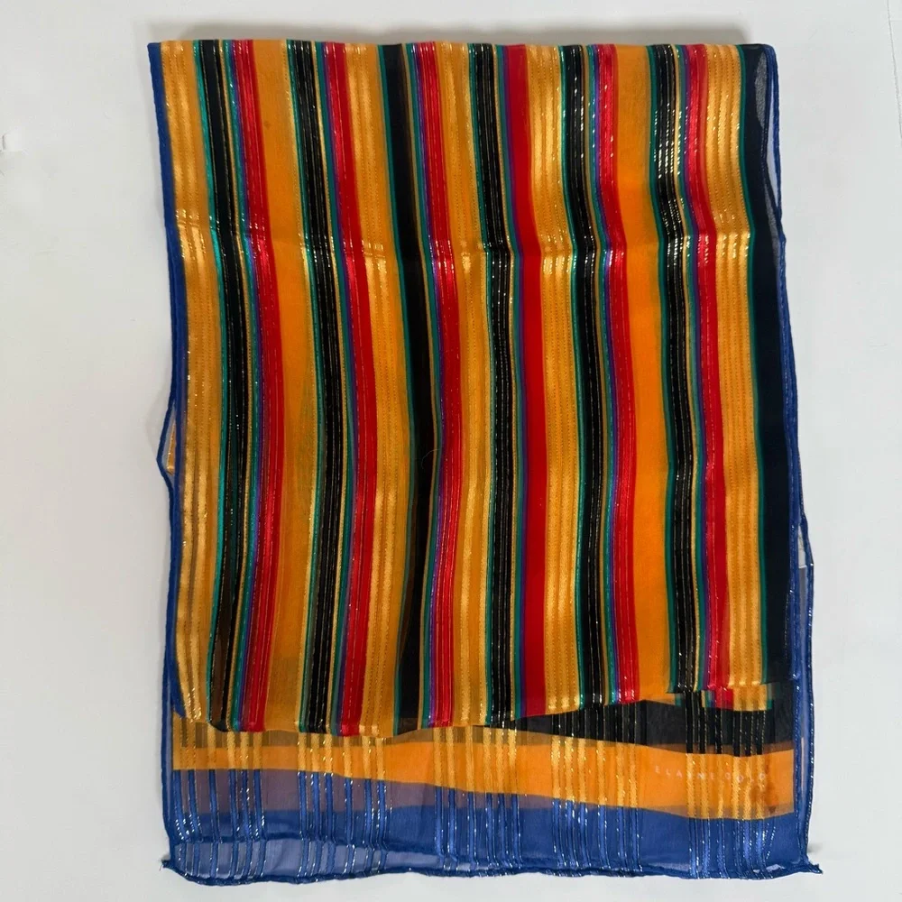 Elaine‎ Gold For Collection XIIX Silk Scarf Multicolor Striped Metallic Gold